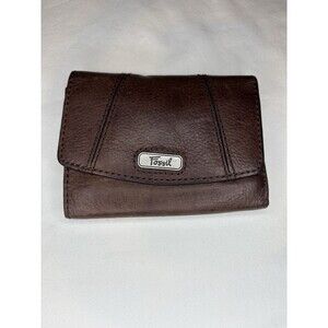 Fossil Brown Leather Tri-Fold Wallet Snap Closure ID Window Coin Pocket